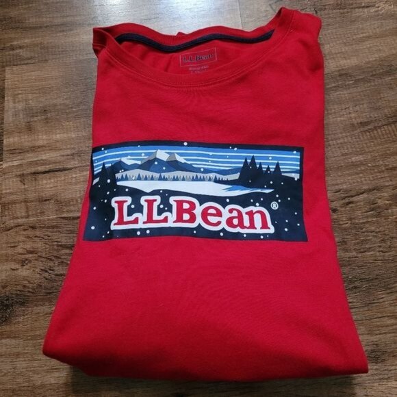 Men's LL Bean Long Sleeve Shirt Camping Hiking Red Snow Winter Large Tall - Picture 3 of 7